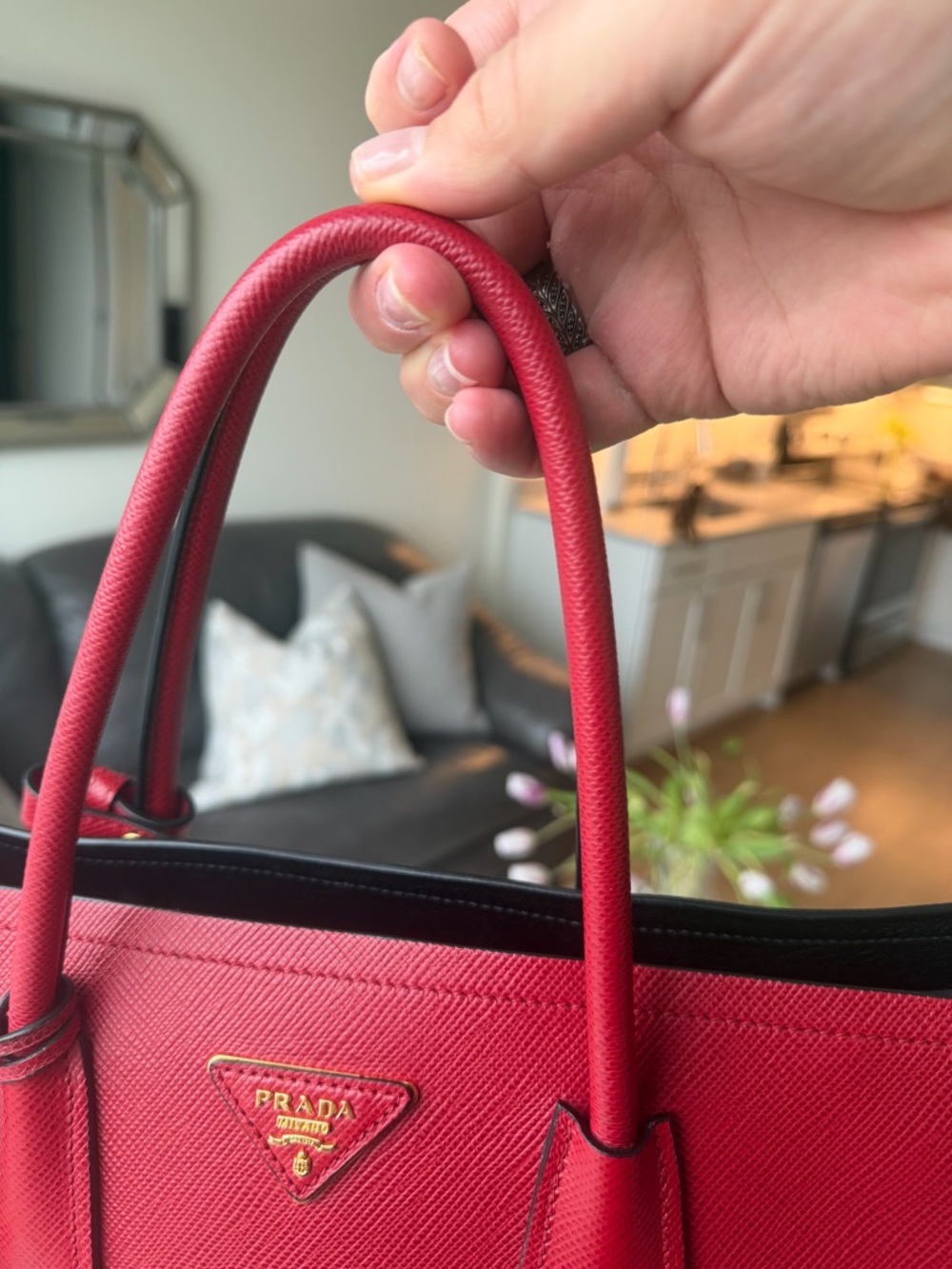Prada Red Saffiano Double Tote Large - Picture 6 of 13